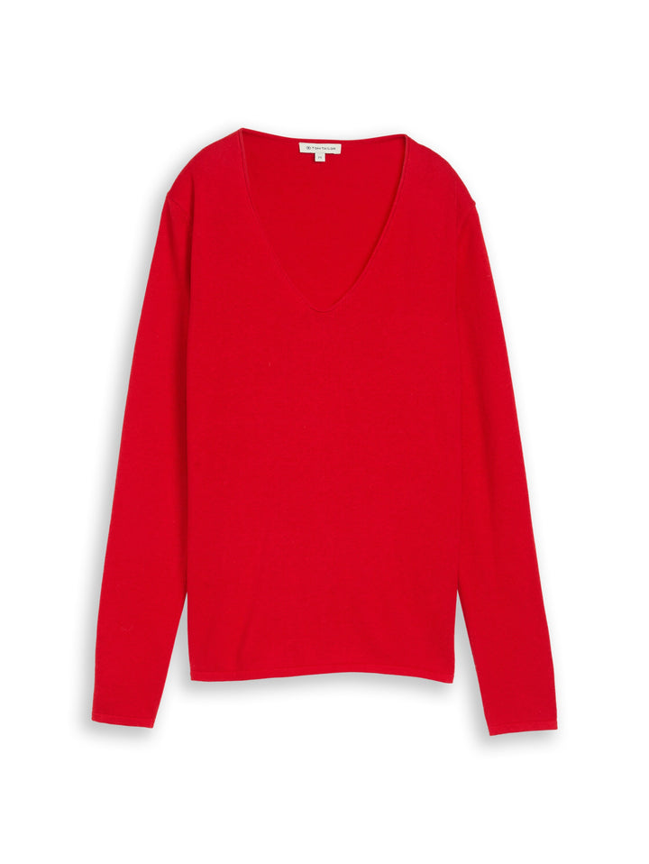 Sweater Basic V-Neck - Soft Scarlet Red