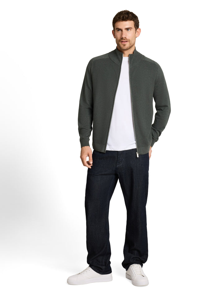 Basic Zip Jacket Knit - Darkest Olive Melange