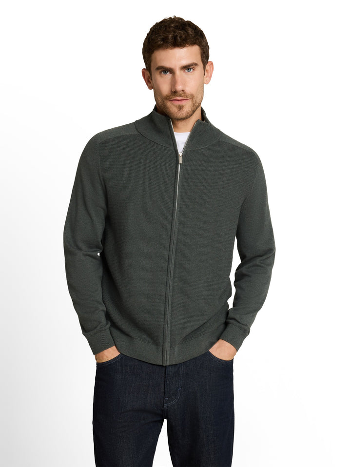 Basic Zip Jacket Knit - Darkest Olive Melange