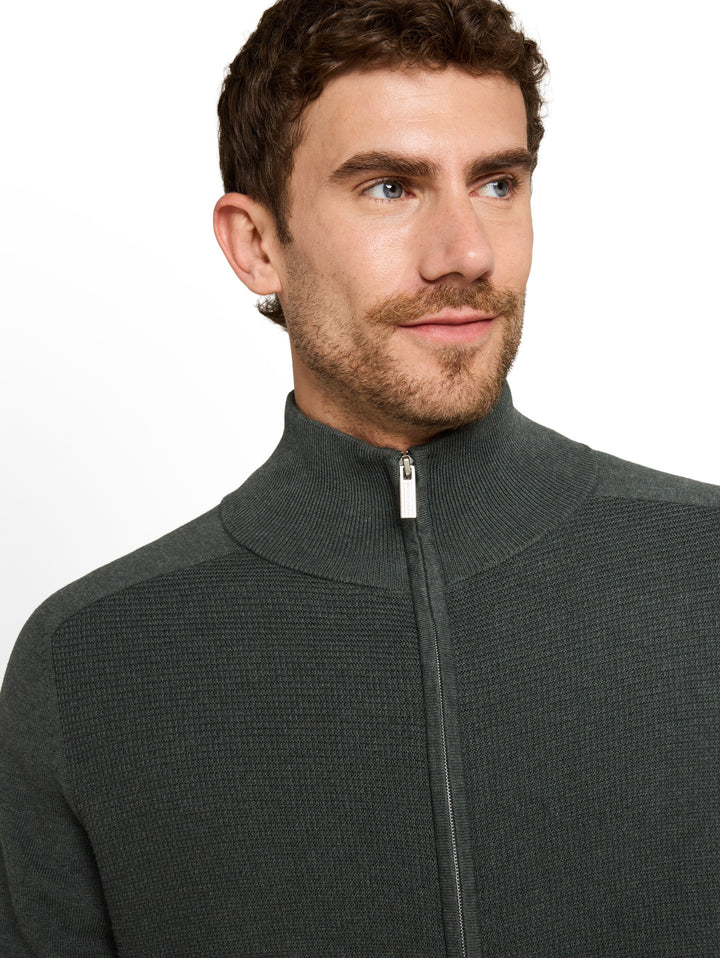 Basic Zip Jacket Knit - Darkest Olive Melange