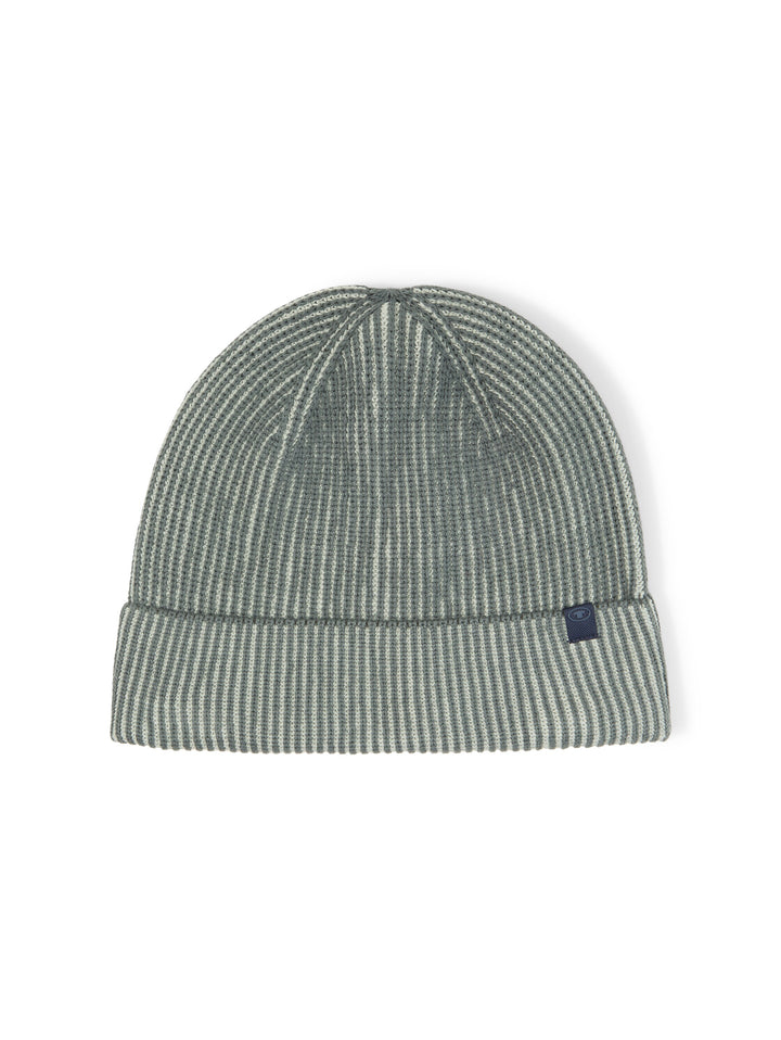 Two Tone Knitted Beanie - Olive Mint Green Stripe