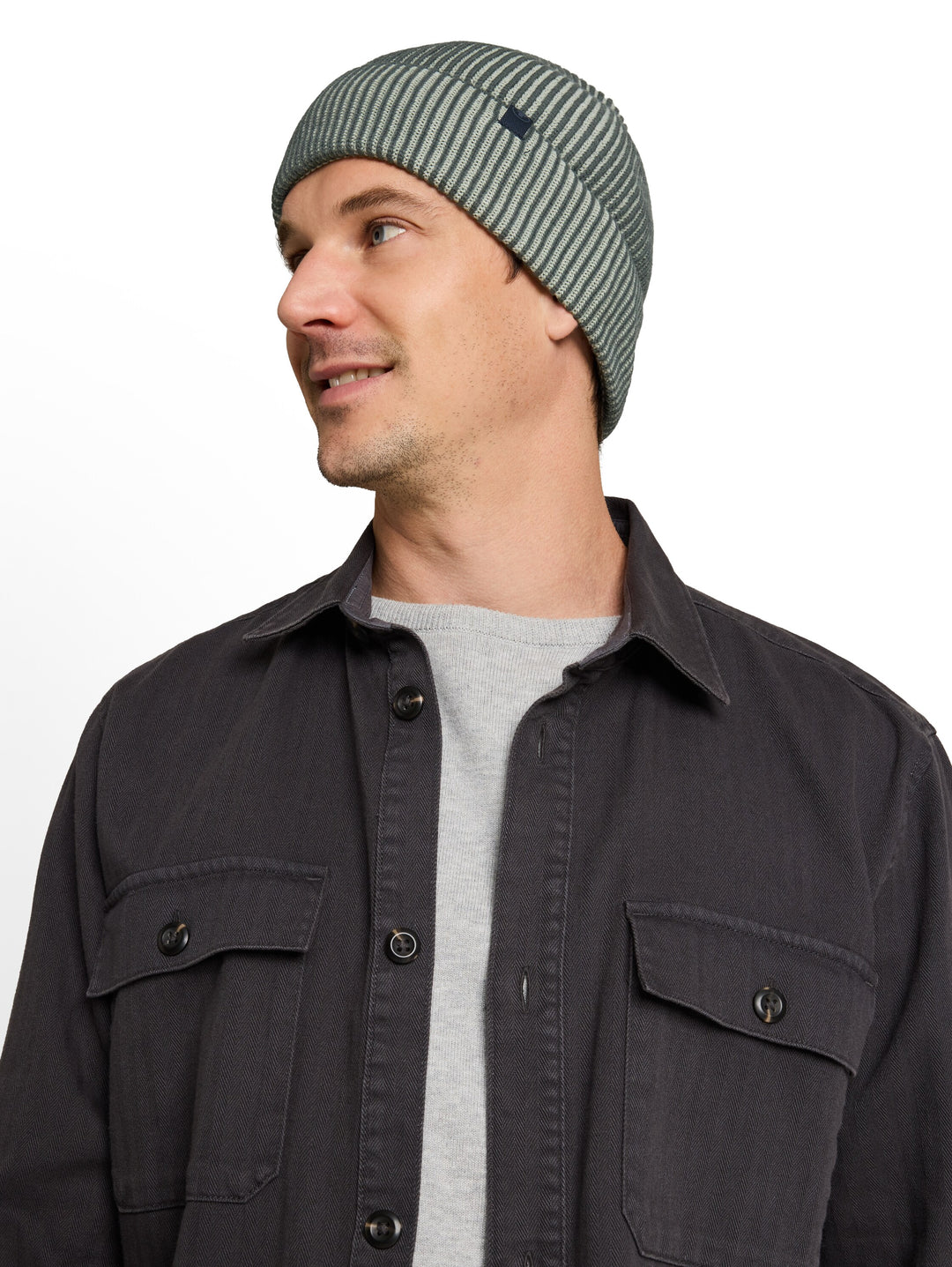 Two Tone Knitted Beanie - Olive Mint Green Stripe