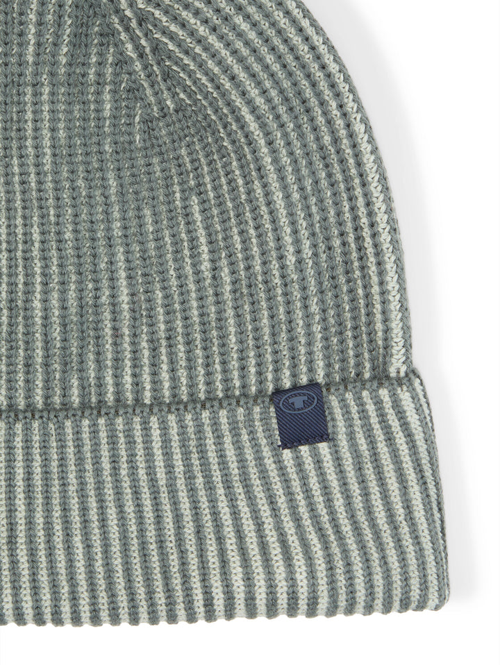Two Tone Knitted Beanie - Olive Mint Green Stripe