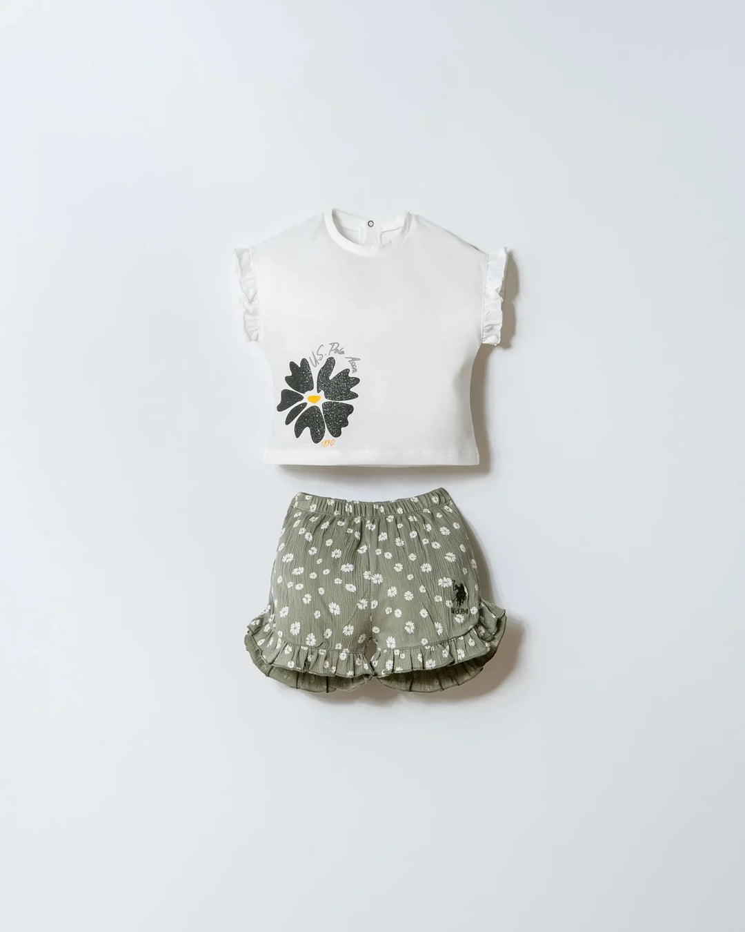 White-Green T-Shirt and Short Set