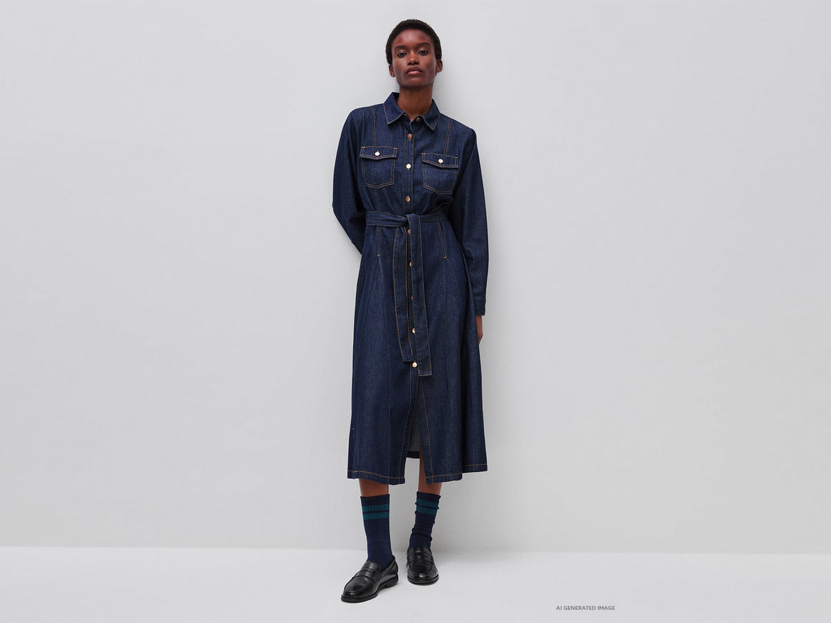 Dress With Belt - Blue