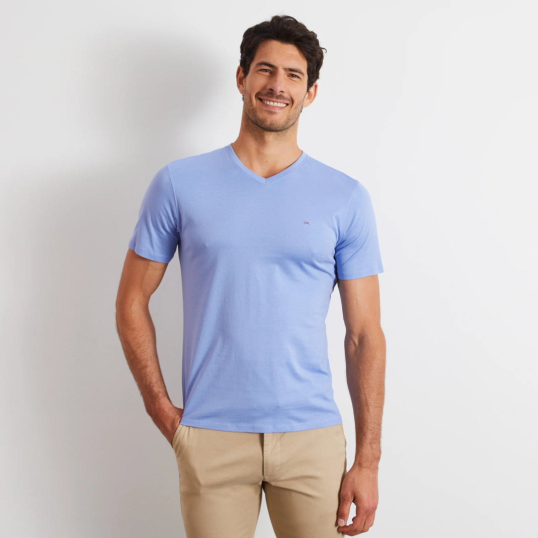 V-Neck Blue Light Pima Cotton T-Shirt