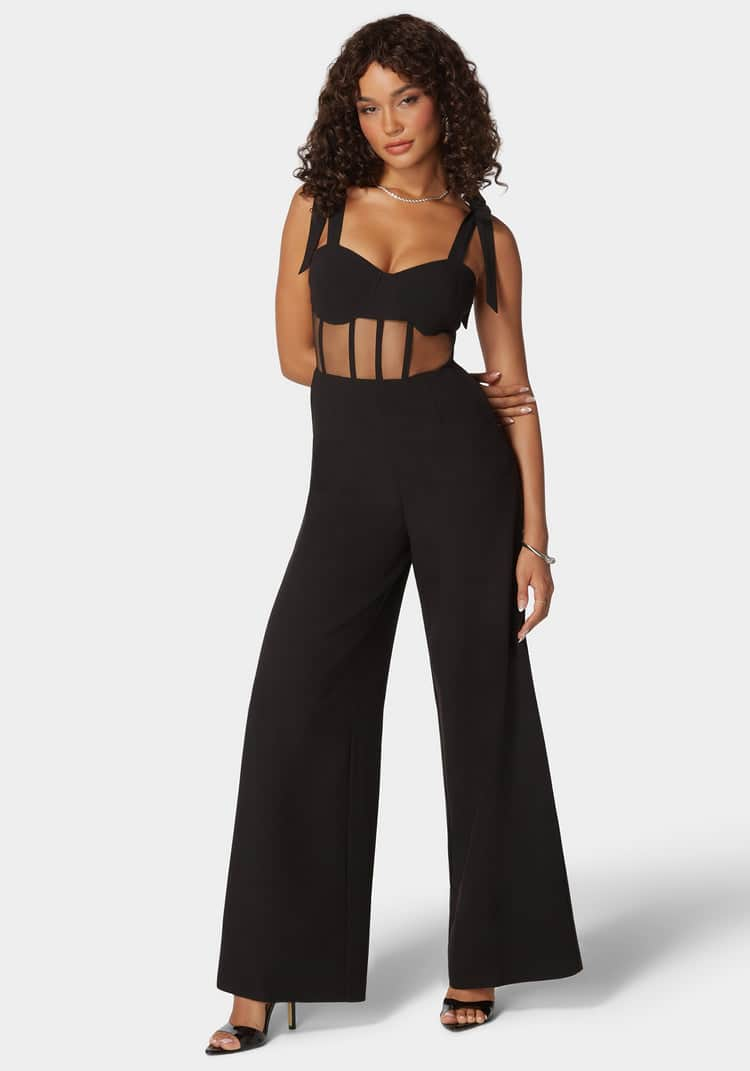 SELF TIE STRAP CORSET WIDE LEG JUMPSUIT Labesny