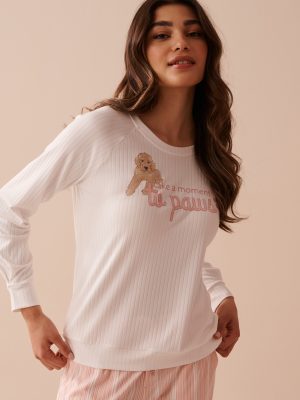 Dog Print Ribbed Jersey Long Sleeve Shirt