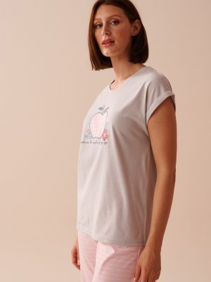 Apple Print Cotton Crew Neck T-shirt