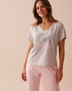 Apple Print Cotton V-neck T-shirt