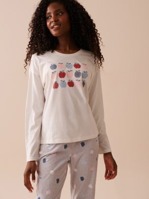 Apple Print Cotton Long Sleeve Shirt