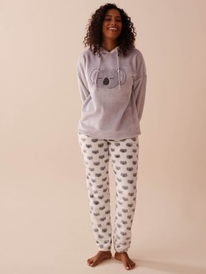 Cat Print Soft Plush PJ Set
