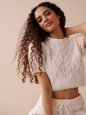 Cable-Knit Chenille Crop T-shirt