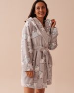Rabbit Print Soft Plush Hooded Robe