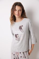 Mafalda grey 100% cotton long pajamas