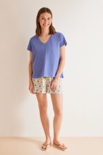 Blue slub 100% cotton T-shirt