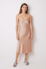 Nude satin and lace midi nightgown