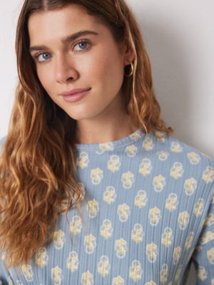 Long soft touch ribbed floral pajamas