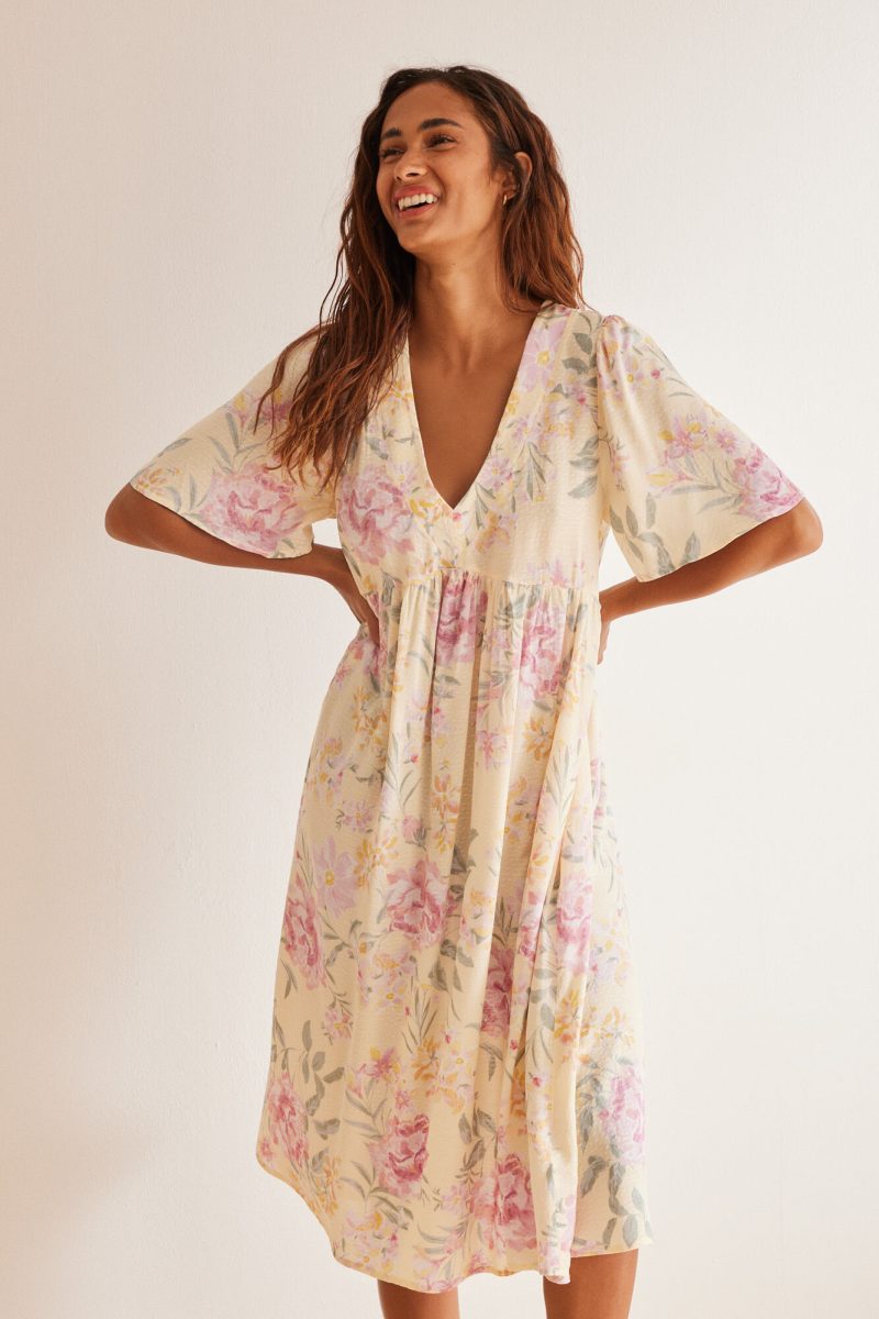 Jupe Hush Femme Taille 8 (UK) - Jaune à Fleurs - Coupe Midi Ligne A - 100% Viscose - Très Bon état