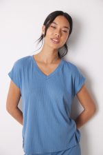 Blue ribbed short sleeve set