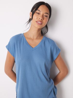 Blue ribbed short sleeve set