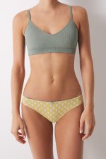 Pack of 7 yellow and green cotton Brazilian panties