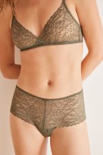 Dark khaki lace wide side Brazilian panty