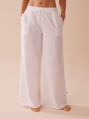 Cotton-Linen Blend Wide Leg Pants