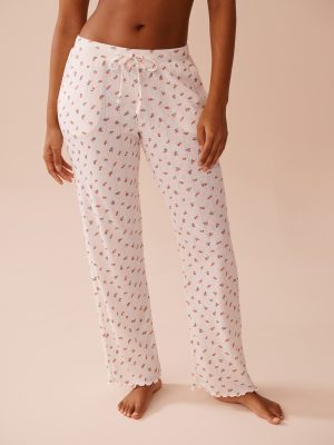 Strawberry Print Lettuce Edge Pointelle Pajama Pan