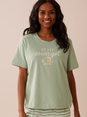 Snail Print Crew Neck Cotton T-shirt