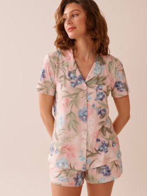 Watercolour Flower Print Super Soft Button-down Sh