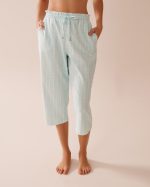 Stripe Print Cotton Pajama Capris