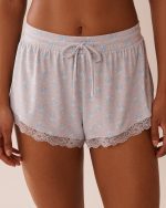Seashell Print Lace Trim Super Soft Pajama Shorts