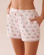 Snail Print Lace Trim Super Soft Pajama Shorts