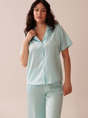 Satin Short Sleeve Button-down Shirt