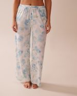 Blue Rose Print Satin Pants