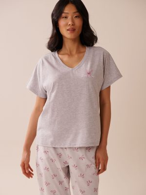 Weekend Print Cotton V-neck T-shirt