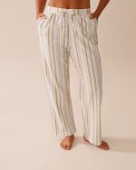 Green Stripe Print Cotton Pajama Pants