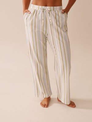 Green Stripe Print Cotton Pajama Pants