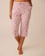 Pink Floral Print Ribbed Jersey Pajama Capris