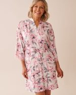 Camellia Print Lace Trim Super Soft Kimono
