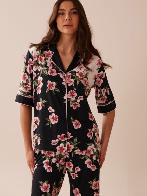 Cherry Blossom Print Recycled Fibers 3/4 Sleeve Bu