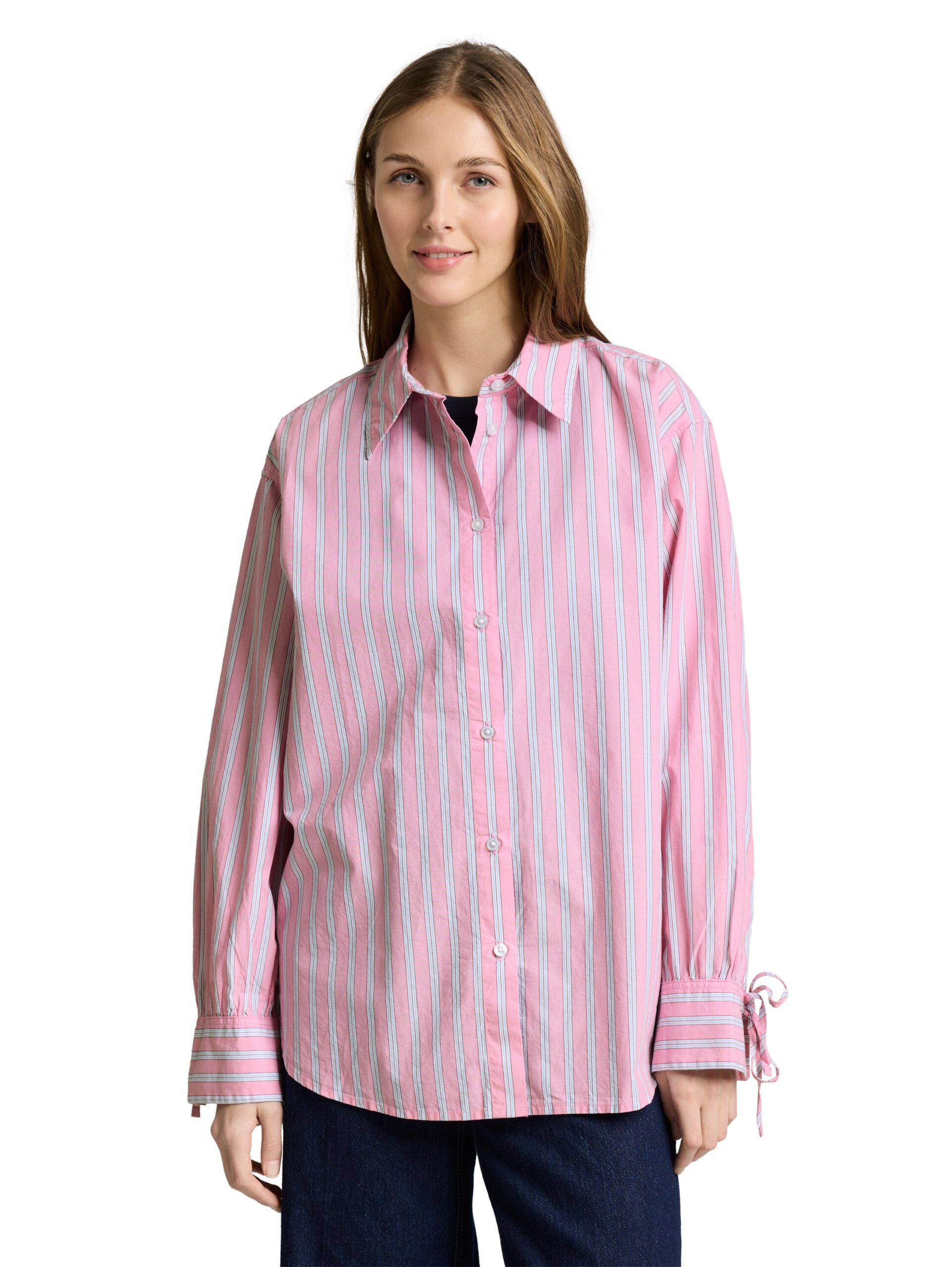 Oversized shirt blouse with striped pattern