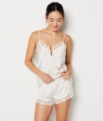 Satin shorts with lace details